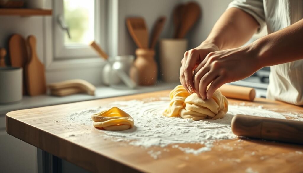 Kneading pasta dough