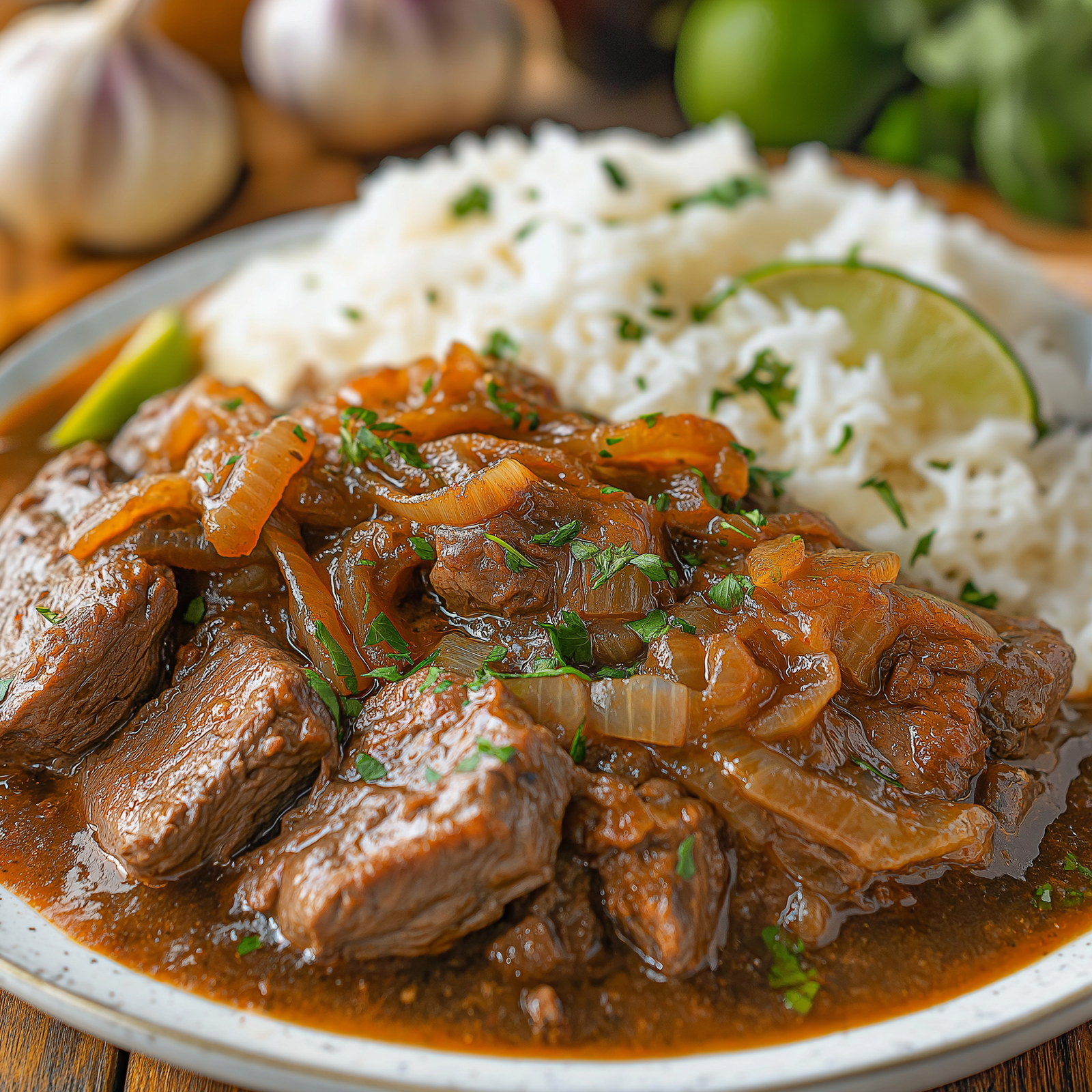 bistec encebollado