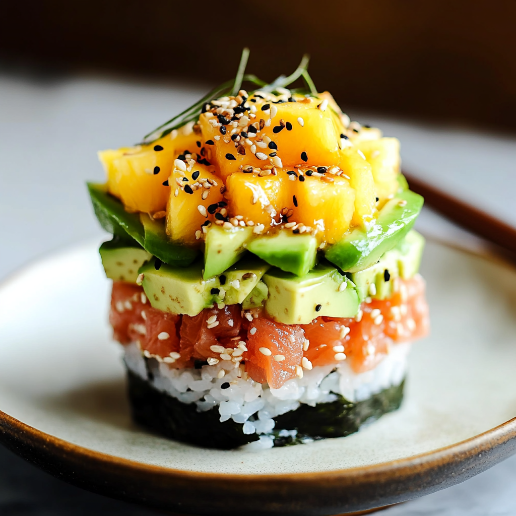 Spicy Tuna Sushi Stack with Avocado & Mango – A Fresh and Flavorful ...